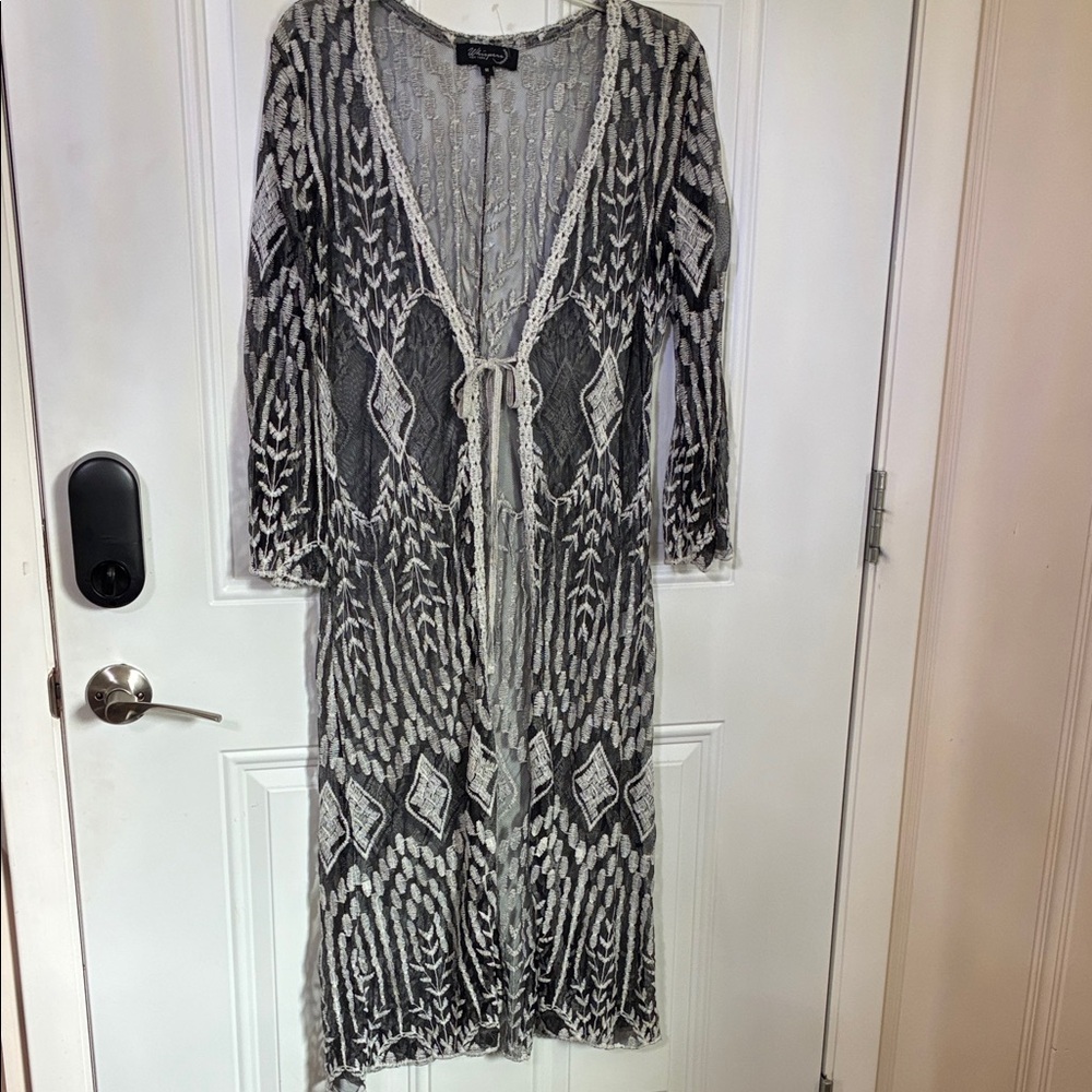 Black & White Crochet Duster Cardigan